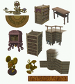 Concept art of shelves and other items.